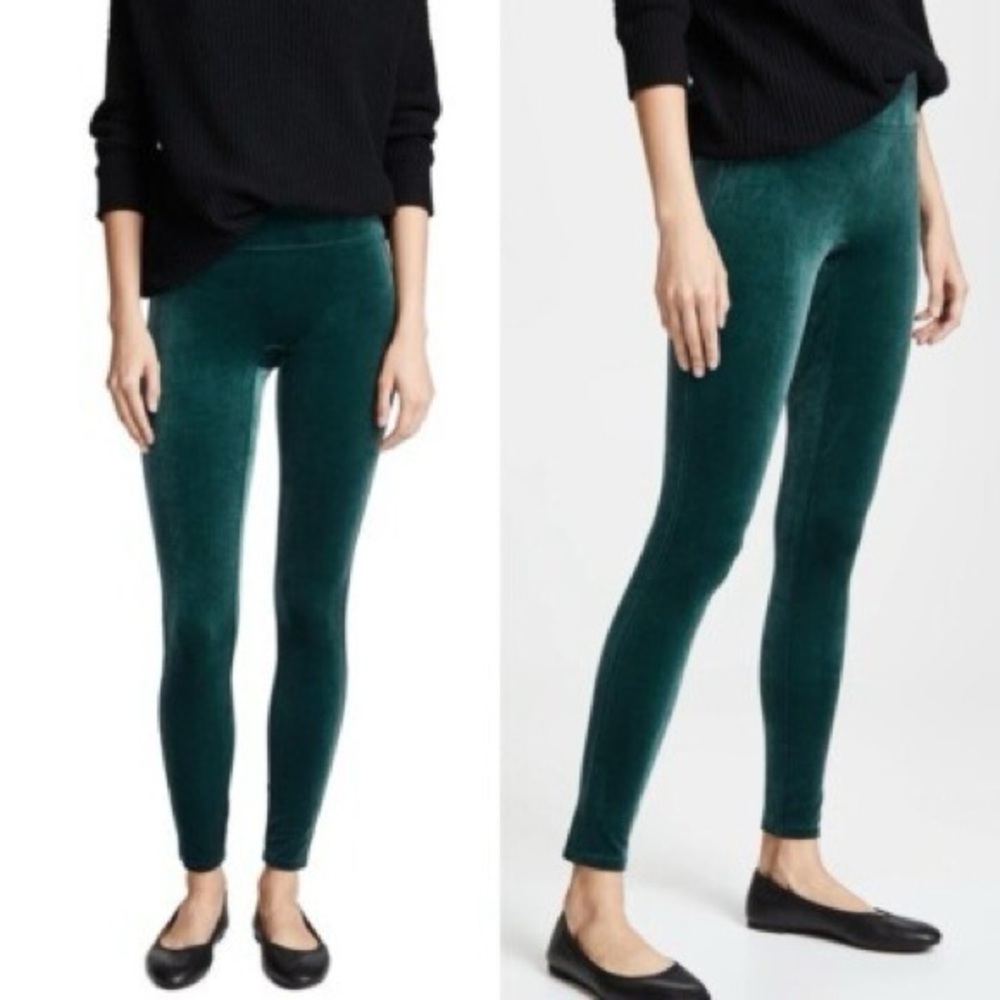SPANX Emerald Green Velvet Leggings Sz XS